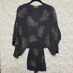 boyod Kimono Sleeve Beaded Viscose Blouse Peplum Waist